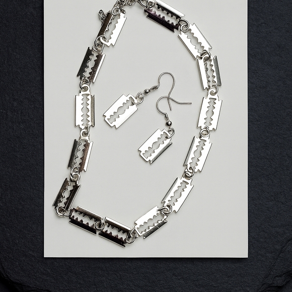 Razor Blade Necklace Earrings Set Bundle - Picture 1 of 9